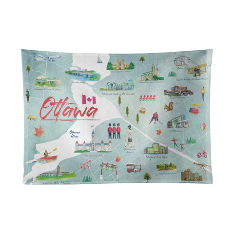 Ottawa City Landmarks Cotton Tea Towel with Illustrated Design – Canada Kitchen Decor