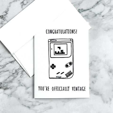 Congratulations, You Are Officially Vintage Birthday Card (Gameboy) - Shop Motif