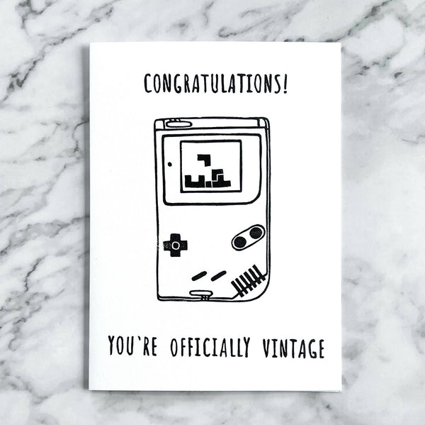 Congratulations, You Are Officially Vintage Birthday Card (Gameboy)