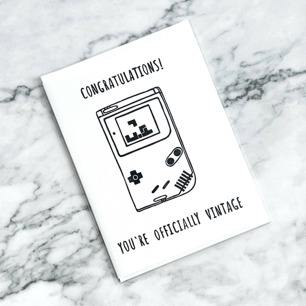 Congratulations, You Are Officially Vintage Birthday Card (Gameboy)