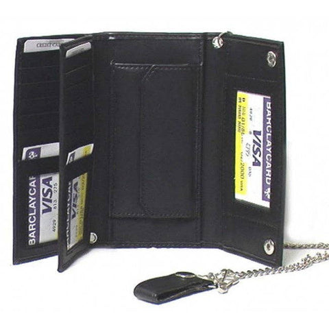 Genuine Leather Men's Tri-fold Biker/Truckers' Wallet