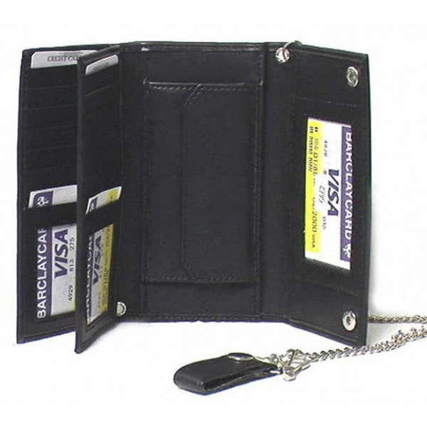 Genuine Leather Men's Tri-fold Biker/Truckers' Wallet
