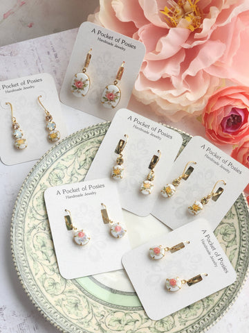 Yellow  Rose Earrings | Vintage Glass Earrings | Three Jewel