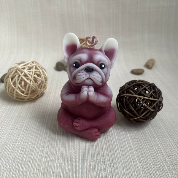 Meditating Bulldog Puppy Candle | Soy Wax | Handmade Yoga Decor