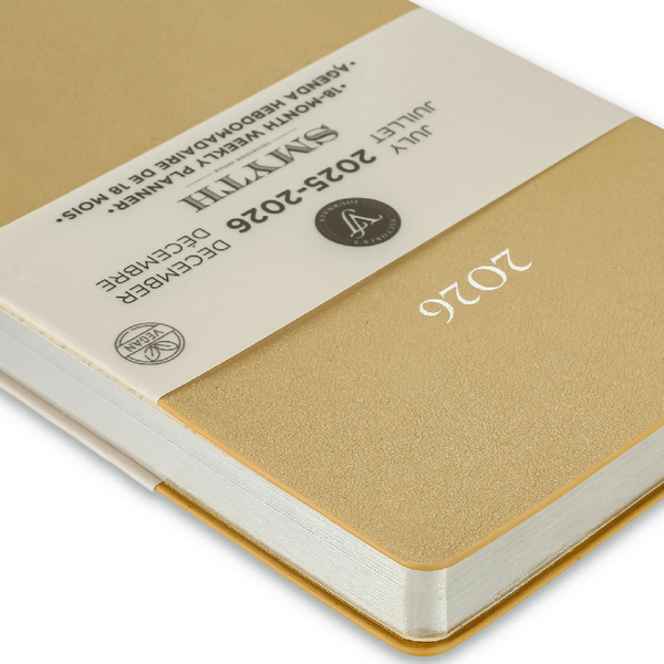 2025–2026 Smyth Academic Weekly Planner — Gold A5 Vegan Leather Luxe Agenda (18-Month, Bilingual)