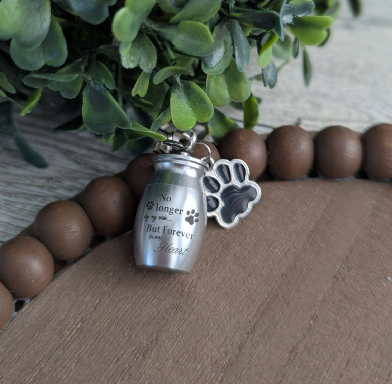 Silver Metal Urn with black paw