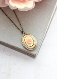 Cameo Photo Locket Necklace - Peach Rose 
