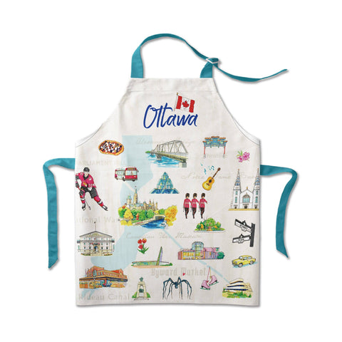 Ottawa City Landmarks Versatile Kitchen Apron with Watercolor Illustration – Canada Gift