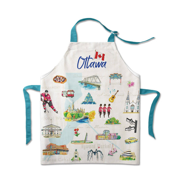 Ottawa City Landmarks Versatile Kitchen Apron with Watercolor Illustration – Canada Gift