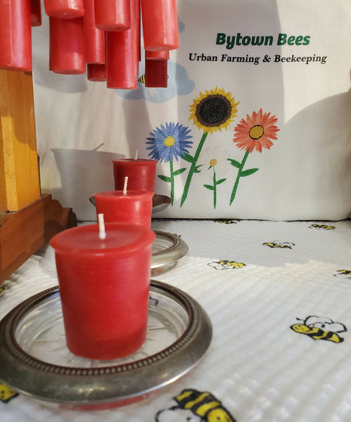 Red Beeswax Candlesticks - pair