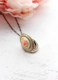 Cameo Photo Locket Necklace - Peach Rose 