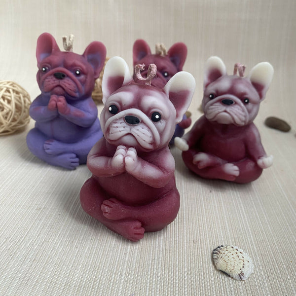 Meditating Bulldog Puppy Candle | Soy Wax | Handmade Yoga Decor
