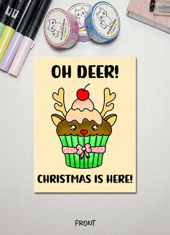 G015 - Oh Deer! Christmas Is Here Blank Greeting Card - Shop Motif