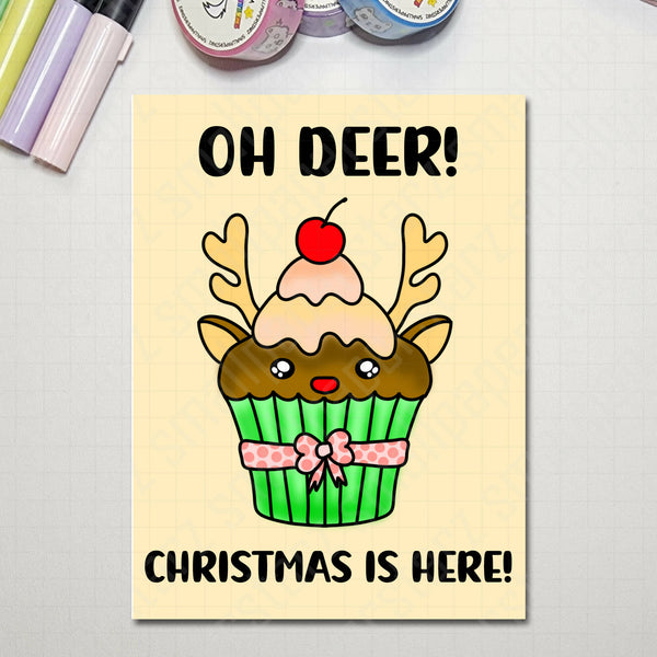 G015 - Oh Deer! Christmas Is Here Blank Greeting Card - Shop Motif