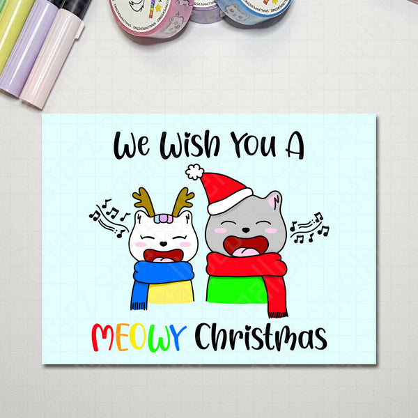 G016 - We Wish You A MEOWY Christmas Blank Greeting Card - Shop Motif