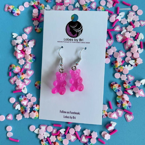 Teddybear Picnic - Clear Hot Pink Dangles
