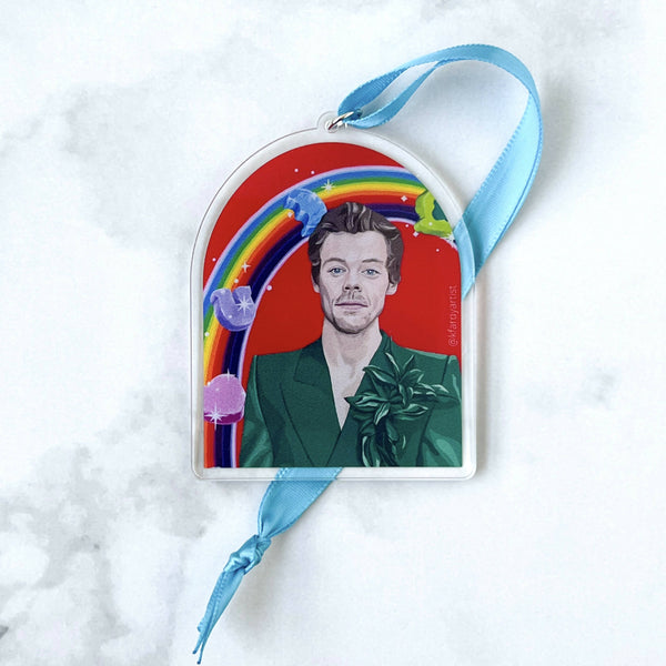 Harry Styles with rainbow ornament