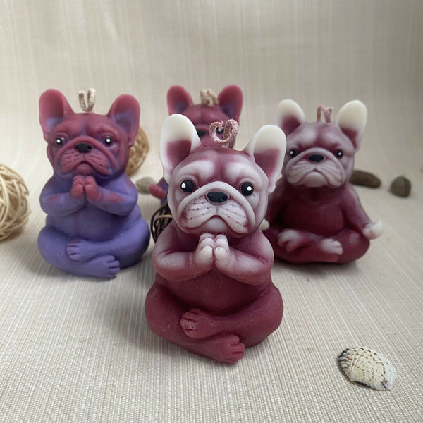 Meditating Bulldog Puppy Candle | Soy Wax | Handmade Yoga Decor