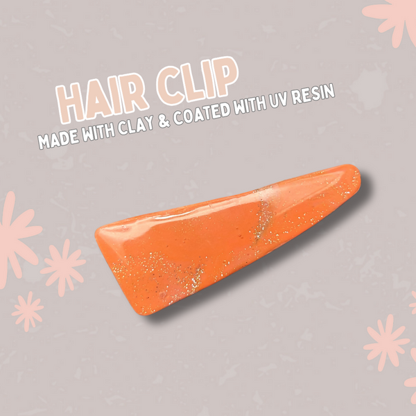 Marble Clay Hair Clip - Orange/Gold