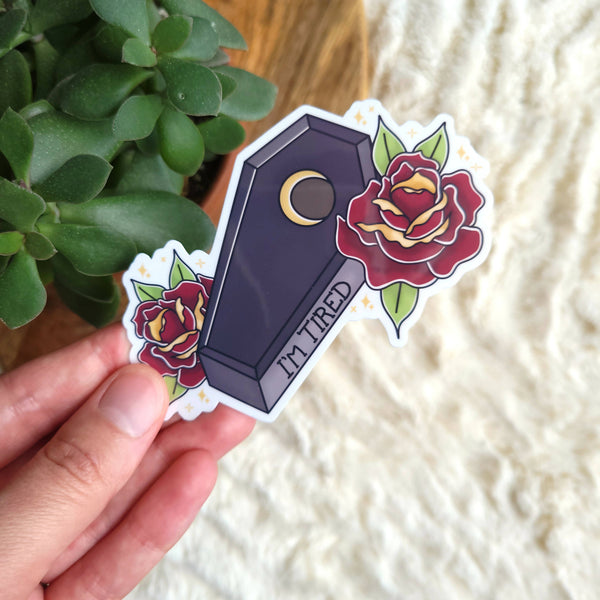 I'm Tired Coffin 3.5" Vinyl Stickeer - Shop Motif