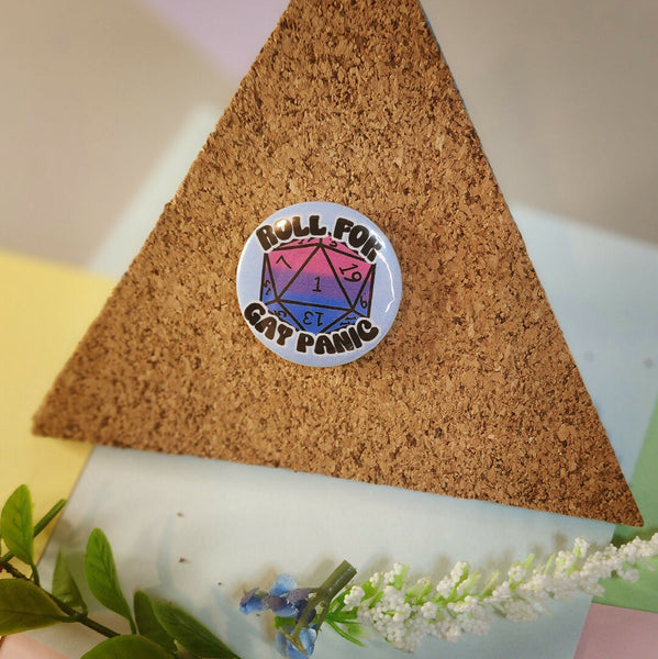 Roll for Gay Panic Bisexual Button Pin