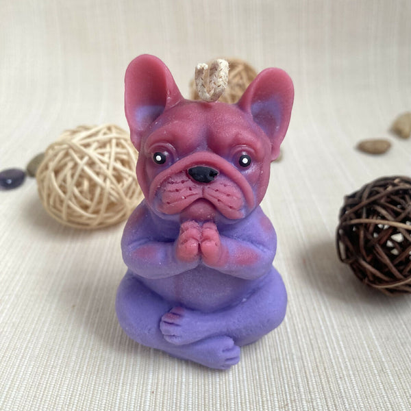Meditating Bulldog Puppy Candle | Soy Wax | Handmade Yoga Decor