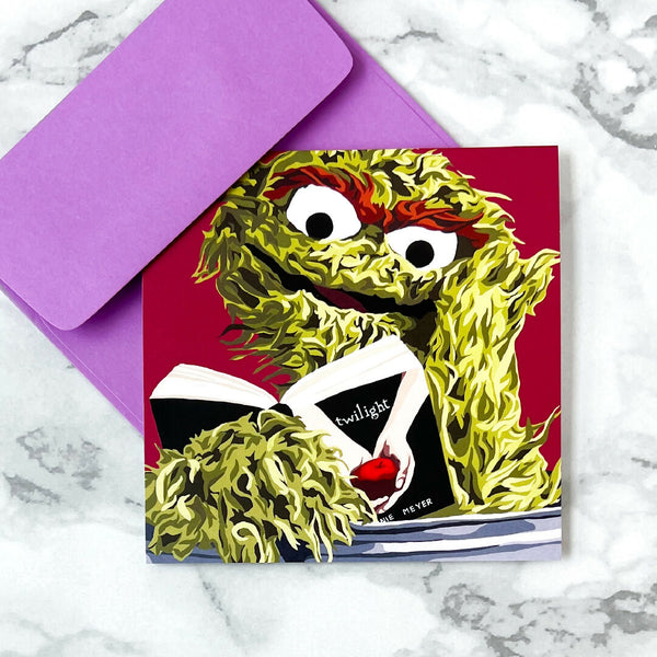 Oscar reading Twilight - blank greeting card