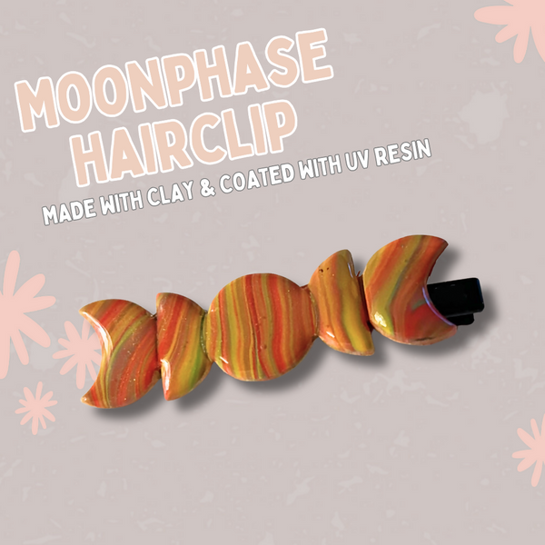 Moon Phase Clay Marble Hair Clip - Orange/Yellow/Red/Green