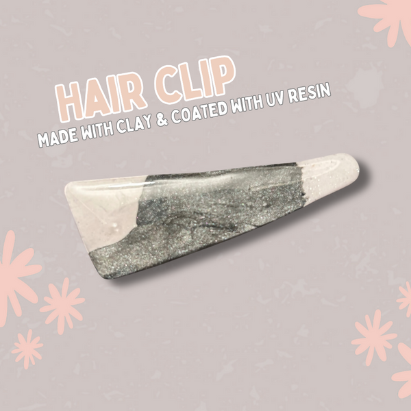 Marble Clay Hair Clip - Black/White