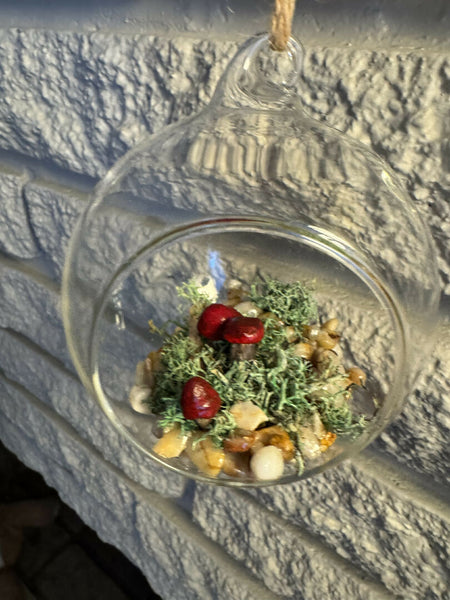 Glass bulb mushroom diorama red