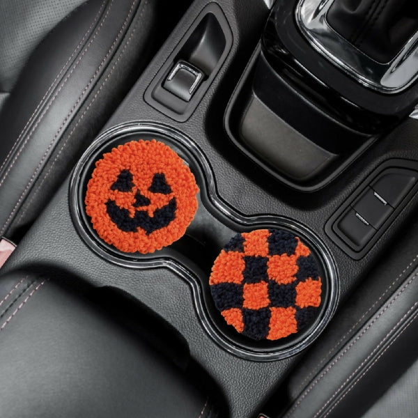 Hand Tufted Car Coaster Set - Orange by A Spoonful of Becky Designs