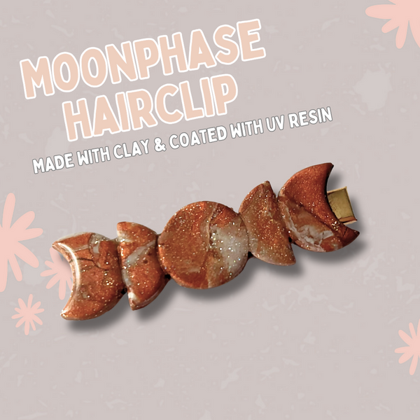 Moon Phase Clay Marble Hair Clip - Red/Auburn/White