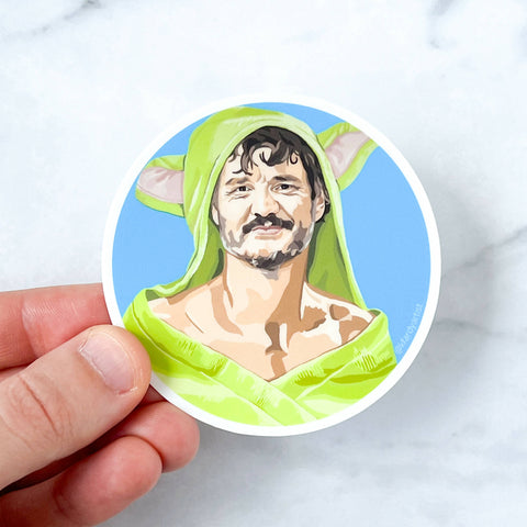 Pedro Pascal in baby Yoda towel sticker - Shop Motif