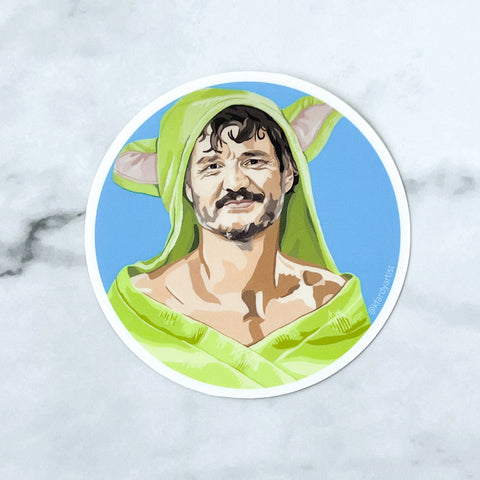 Pedro Pascal in baby Yoda towel sticker - Shop Motif
