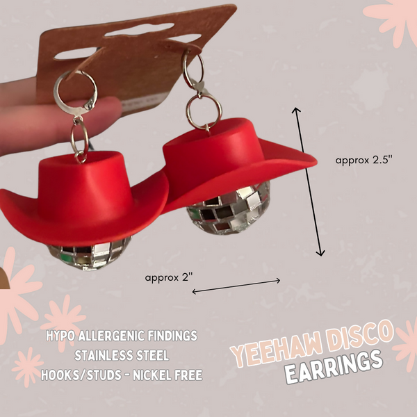 Yeehaw Discoball Earrings - Red