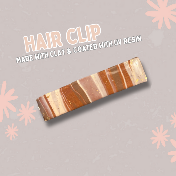 Marble Clay Hair Clip - Brown Stripes