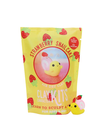 Yellow packaging of DIY Strawberry Snail Cake air dry clay kit with a small yellow snail.