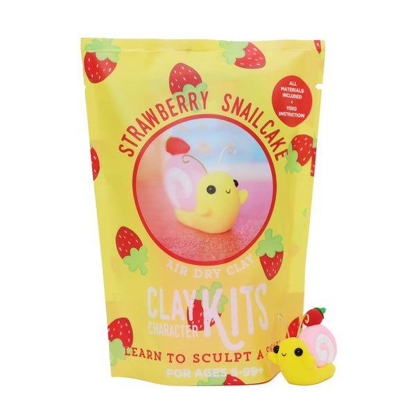 Yellow packaging of DIY Strawberry Snail Cake air dry clay kit with a small yellow snail.