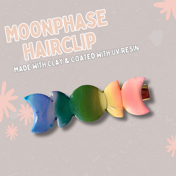 Moon Phase Marble Clay Hair Clip - Rainbow