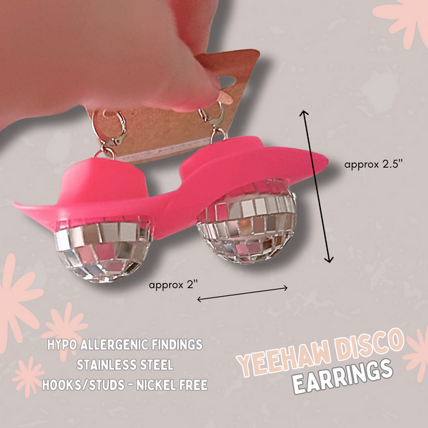 Yeehaw Discoball Earrings - Pink