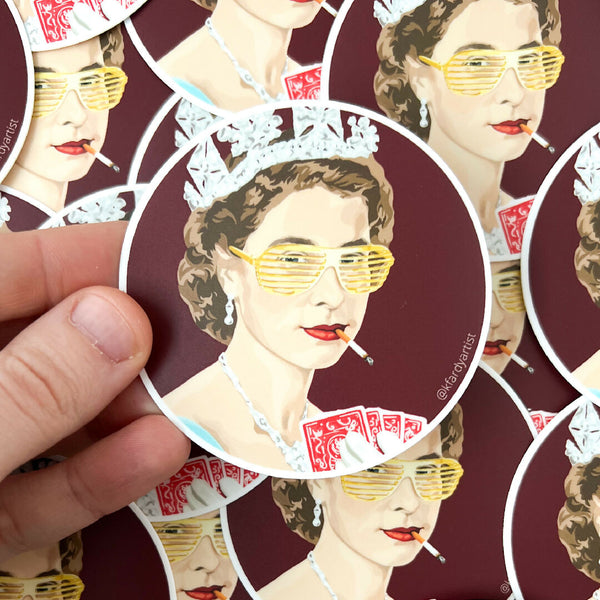 Queen playing poker sticker