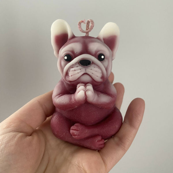 Meditating Bulldog Puppy Candle | Soy Wax | Handmade Yoga Decor