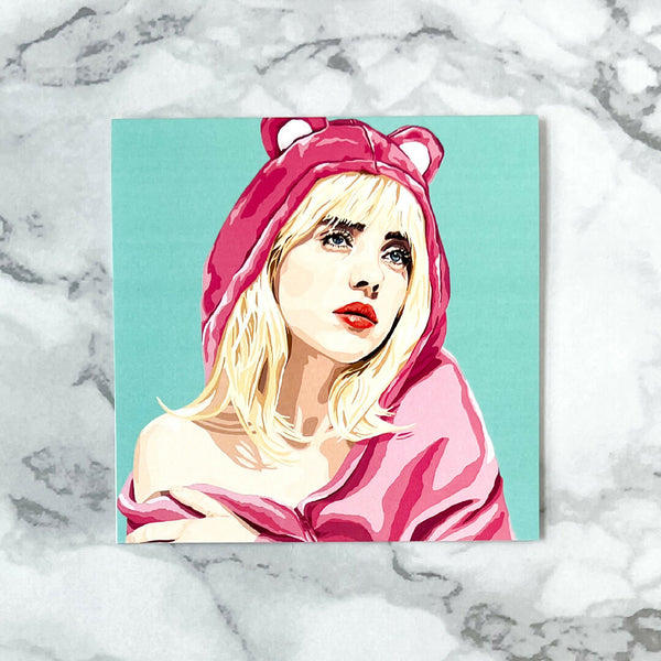 Billie Eilish in a bear onesie - blank greeting card