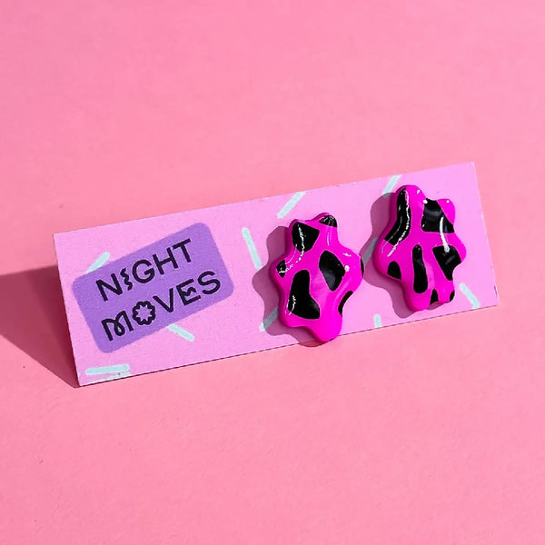 Polymer Clay Terrazzo Blobbie Mini Studs in Hot Pink/Black