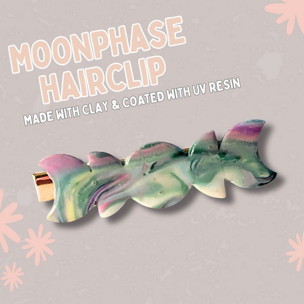 Moon Phase Clay Marble Hair Clip - Green/Pink