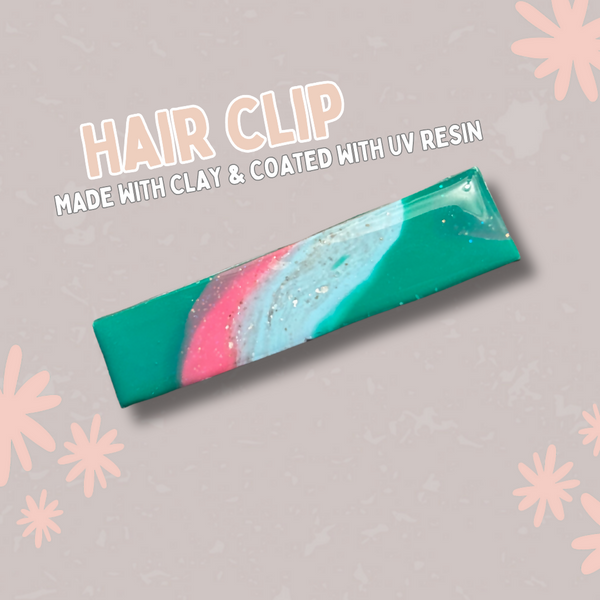 Marble Clay Hair Clip - Teal/Green/Pink