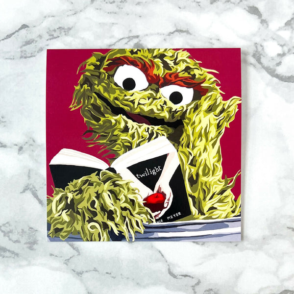 Oscar reading Twilight - blank greeting card