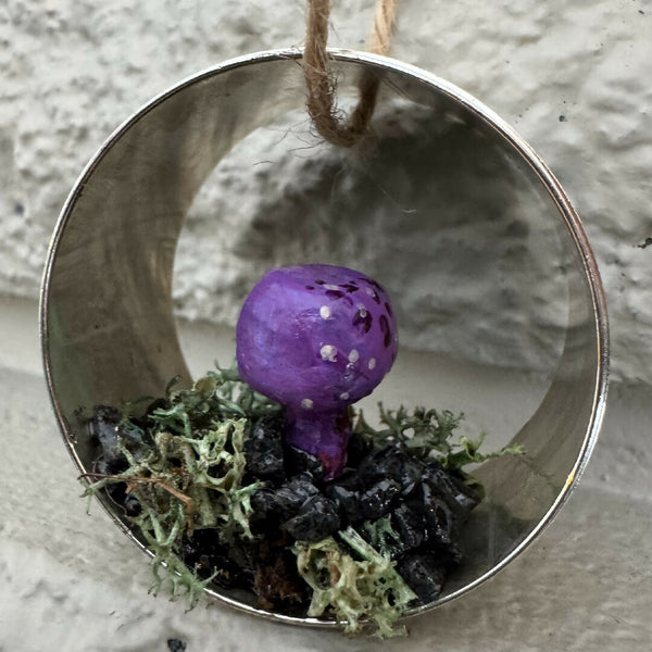 Copy of Ring Mushroom Ornament - purple round top with spots mushroom