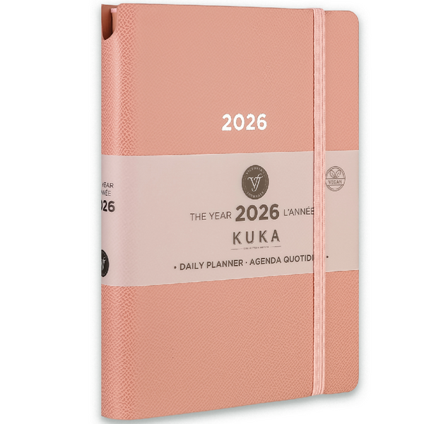 2026 Kuka Daily Planner — Pink Vegan Leather with Pen Loop & Elastic (5.5