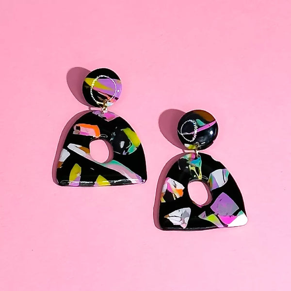 Cosmic Bowling Marble Terrazzo Earrings